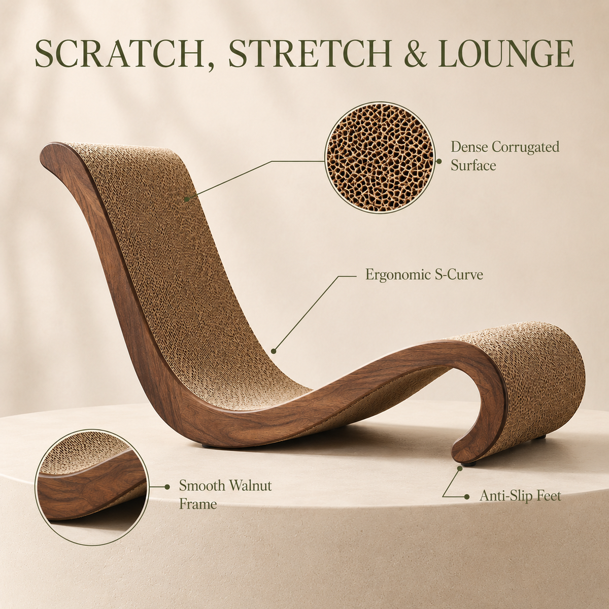 Cozlunopets™ WillowCurve Cat Scratcher Lounge