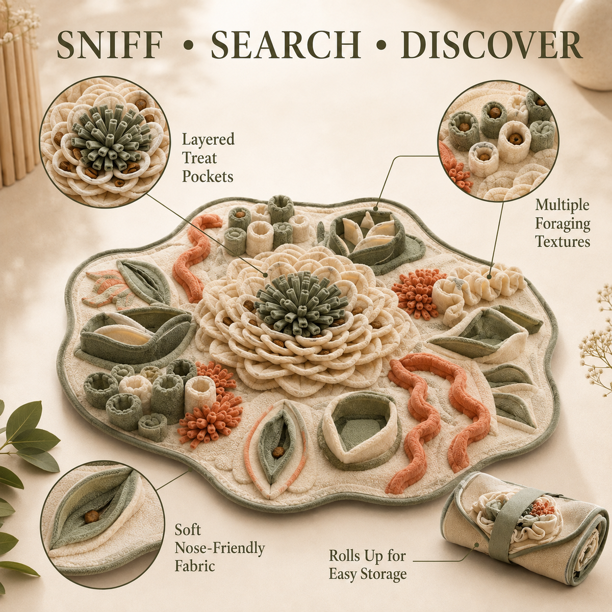 Cozlunopets™ MeadowFold Snuffle & Foraging Mat